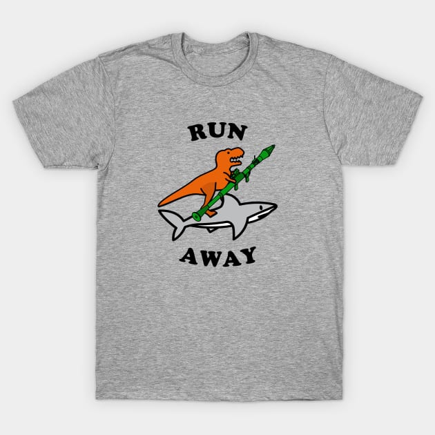 Run Away Raptor with a Rocket Launcher Riding a Shark T-Shirt by Electrovista